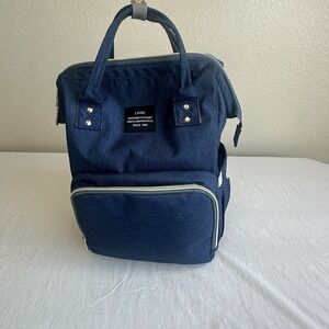 LAND Backpack Diaper Bag Unisex Blue Multi Compartments Zip Travel Canvas Tote
